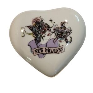 New Orleans Two Mask Heart Shaped Jewelry Trinket Box